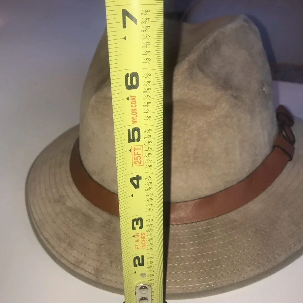 Churchill Ltd Vintage Fedora Leather Suede Tan Large 7 1/4- 7 3/8 USA Mens